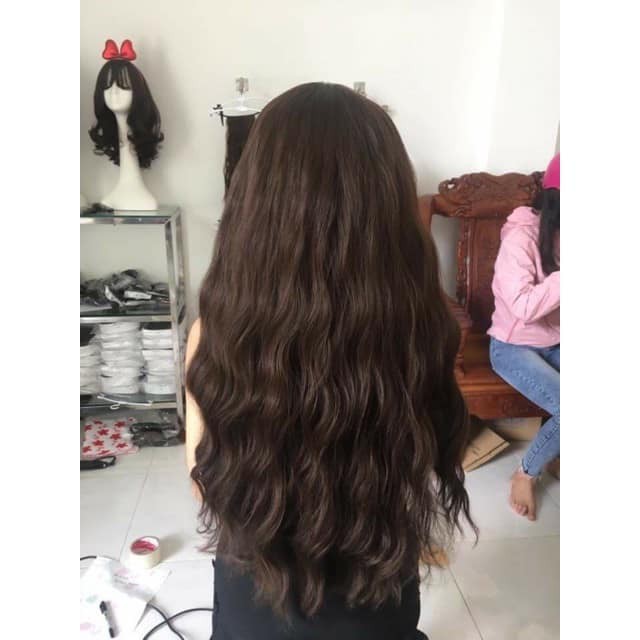 Tóc giả nữ nguyên đầu xoăn sóng đẹp, dài 60cm, mềm mượt như tóc thật. Mẫu tóc giả cả đầu xù mì đẹp nhất
