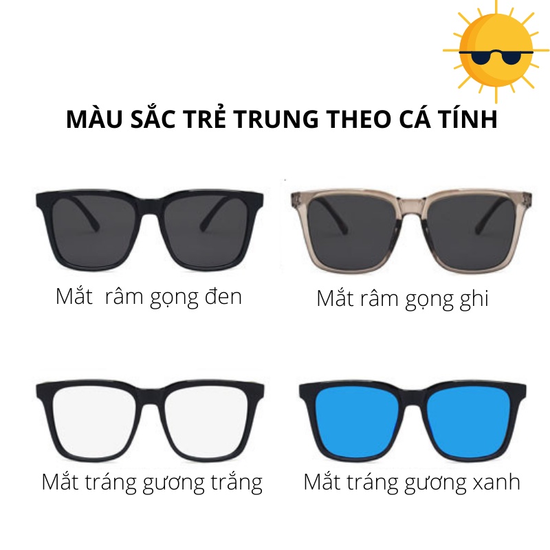 Kính mát gọng vuông Mắt kính râm chống tia UV400 thời trang cho nam nữ