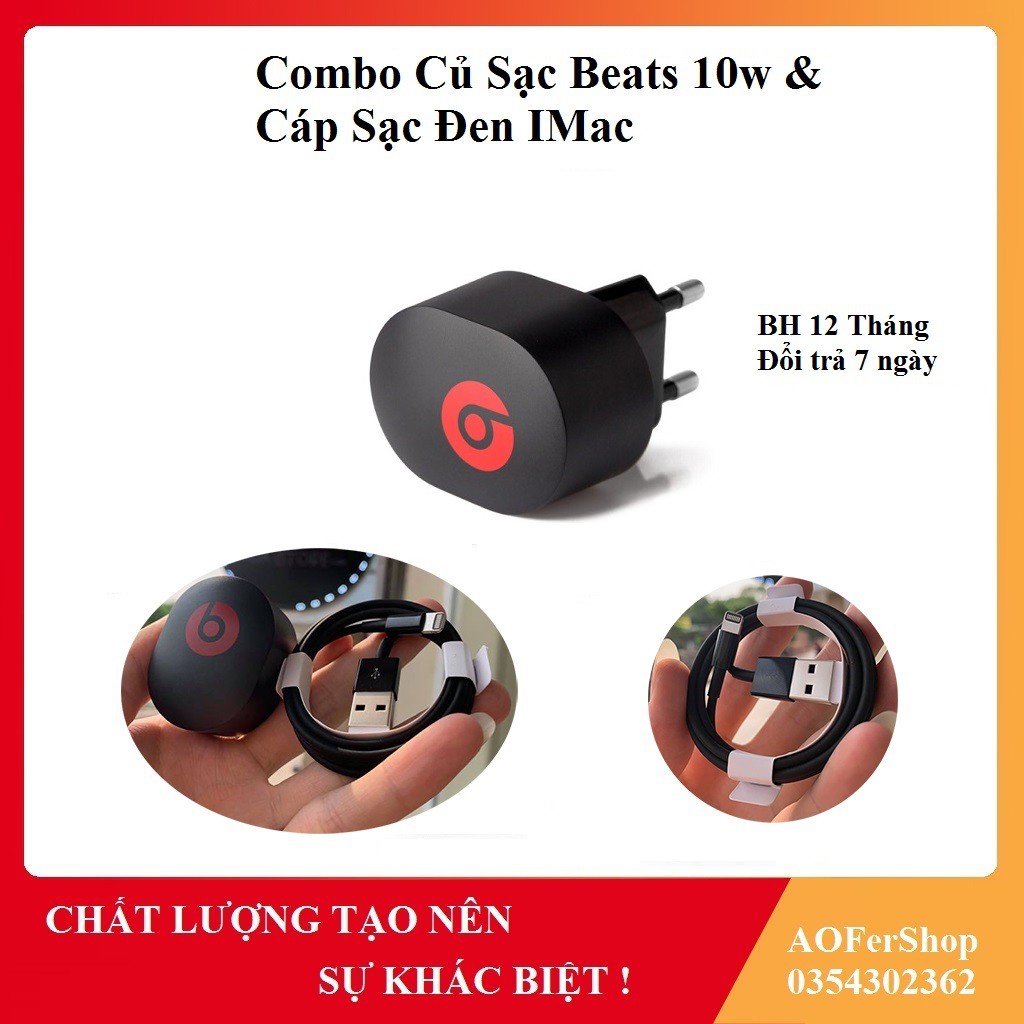 Combo Củ Sạc nhanh Iphone chính hãng - Beats 10w & Cáp Sạc Đen IMac - Không chai pin