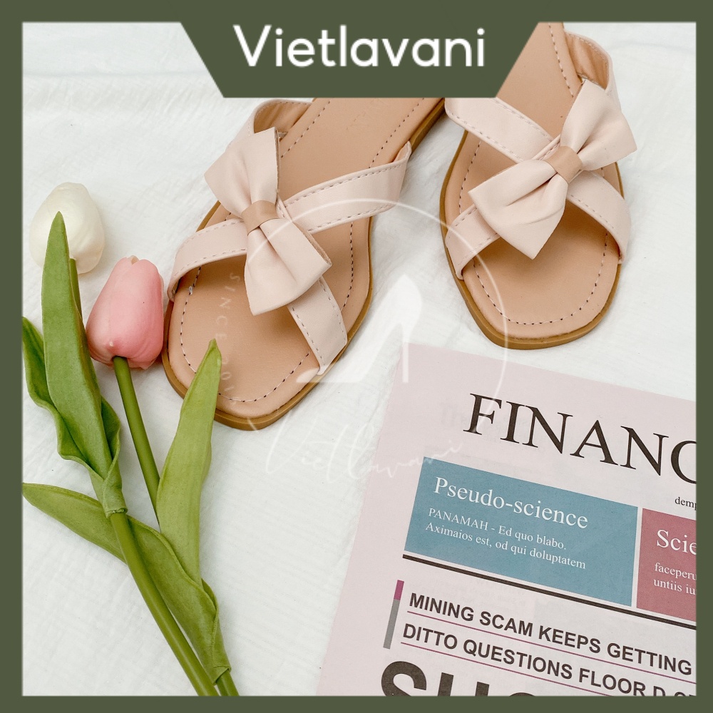 Dép nữ mã BBD13 màu kem quai nơ phong cách bánh bèo