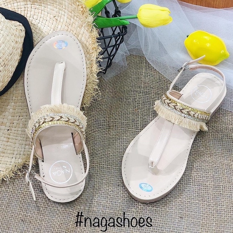Sandal thổ cẩm Nagashoes màu kem size 38