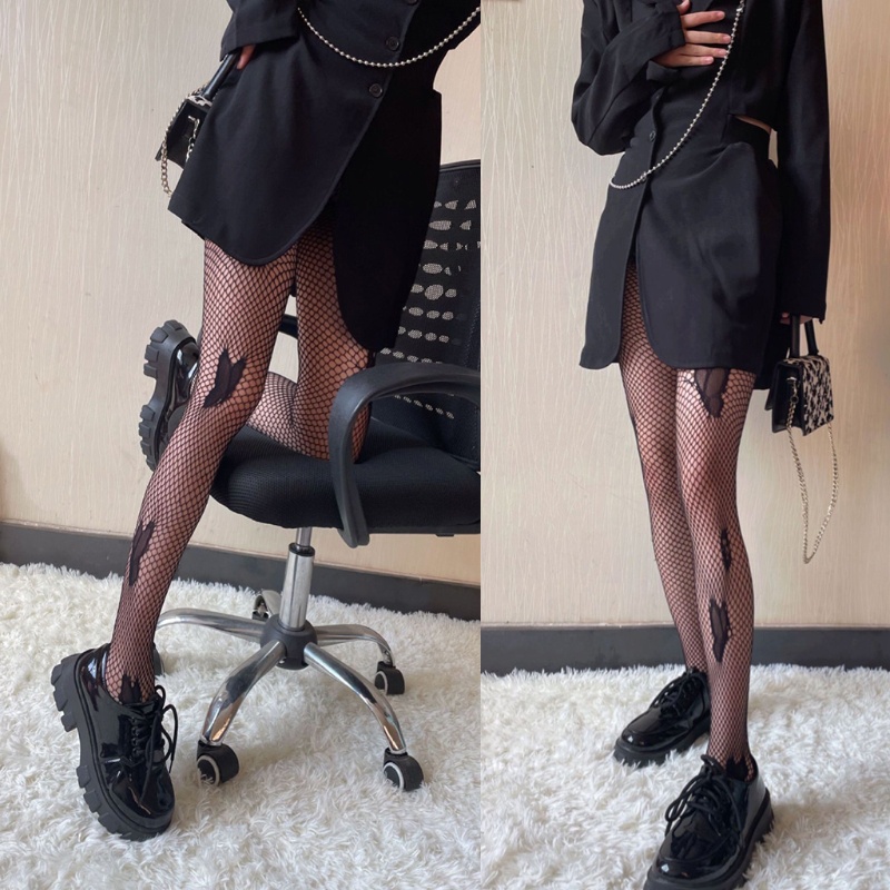Youyo Quần Tất Lưới Jacquard Bướm Màu Tối Goth Cho Nữ Clubwea