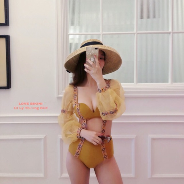 Bikini liền , đồ bơi nữ 1 mảnh tay bo voan thổ cẩm | WebRaoVat - webraovat.net.vn