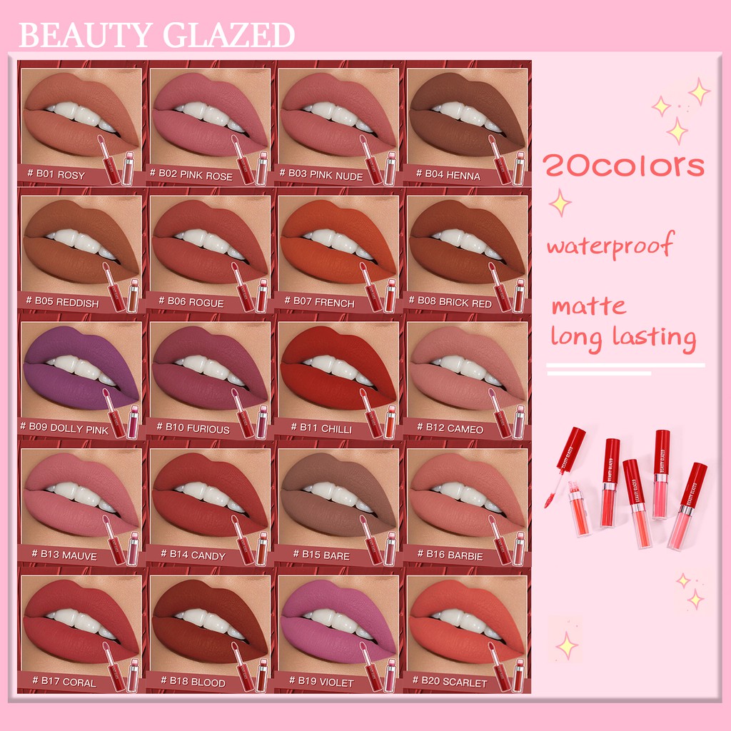 [Hàng mới về] Son Môi Beauty Glazed Gồm 20 Màu Tùy Chọn Kháng Nước Cao Cấp