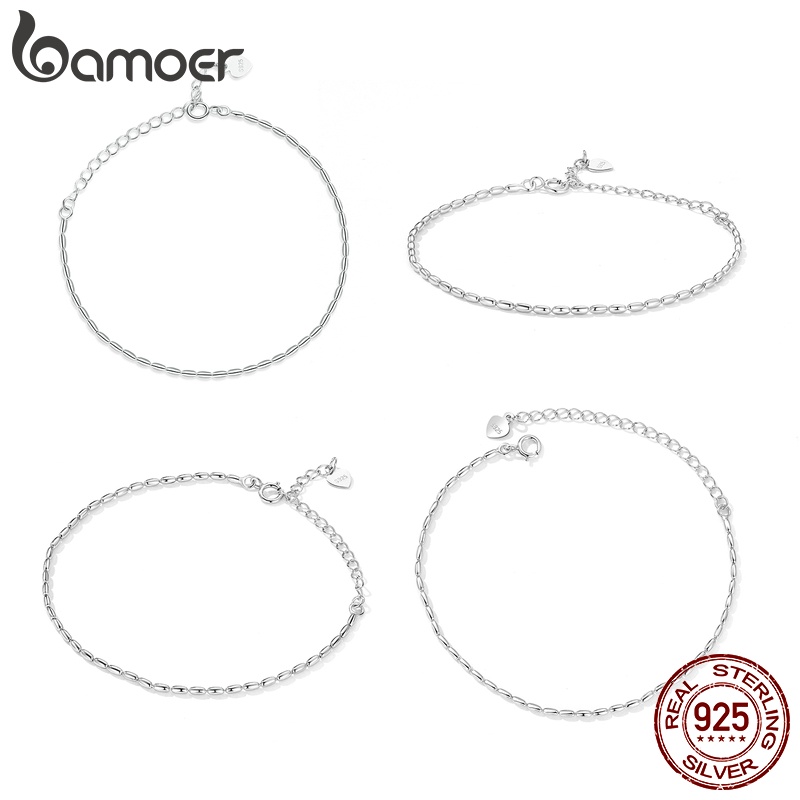 Vòng tay BAMOER bạc 925 thiết kế hình tròn đơn giản thời trang cho nữ