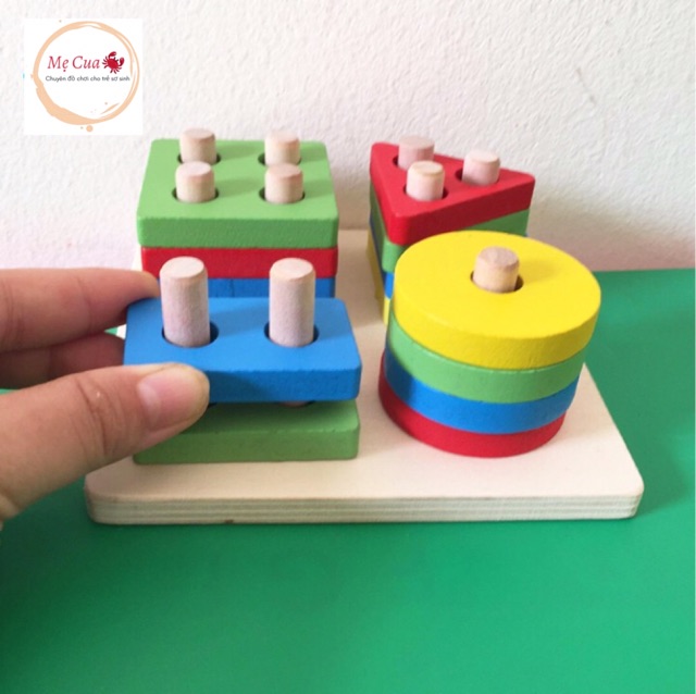 Đồ Chơi Montessori Bảng Chuỗi Thả Hình Bằng Gỗ Giúp Bé Học Phân Biệt Màu Sắc Hình Khối