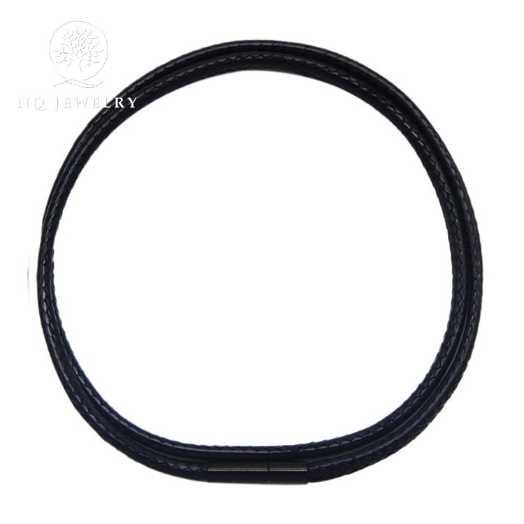 Dây da dây chuyền đeo cổ khóa inox đen cao cấp - Dây chuyền NQ Jewelry