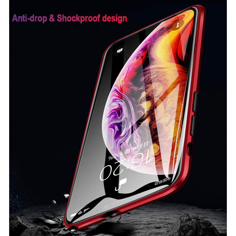 Ốp Điện Thoại Kính Cường Lực Hai Mặt Viền Kim Loại Nam Châm Cho iPhone 6 6s 7 8 Plus 6Plus 6SPlus 7Plus 8Plus X XR XS XSMax