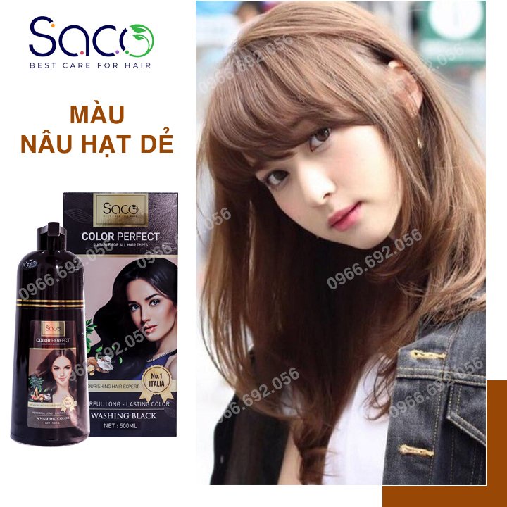 Dầu gội nhuộm tóc Nâu Hạt Dẻ SACO Chesnut Brown 06 từ thảo dược thiên nhiên không gây khô xơ tóc