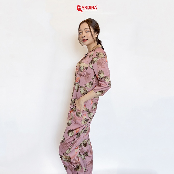 Đồ Bộ Nữ 𝐂𝐀𝐑𝐃𝐈𝐍𝐀 Pijama Chất Lụa Satin Nhật 7 Màu Cao Cấp Quần Dài Áo Tay Lỡ Họa Tiết 1Pi17