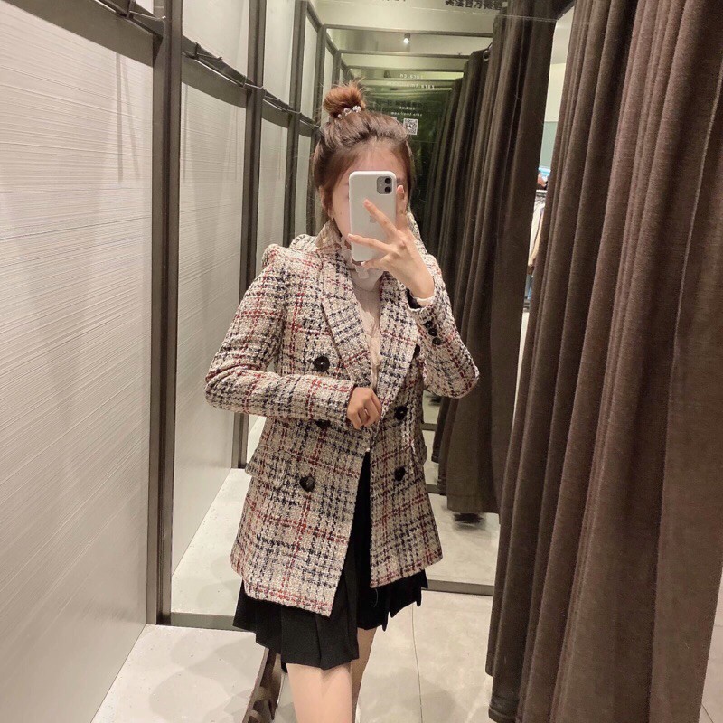 Áo blazer dạ tweed xuất dư
