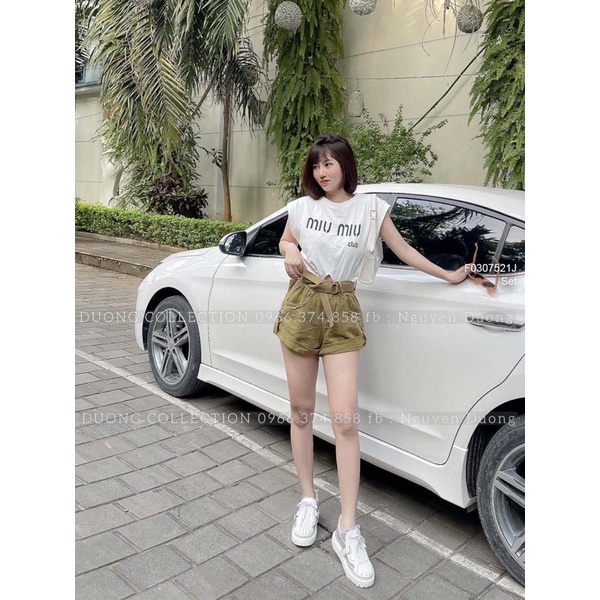 Sét áo thun miu miu phối quần short nude