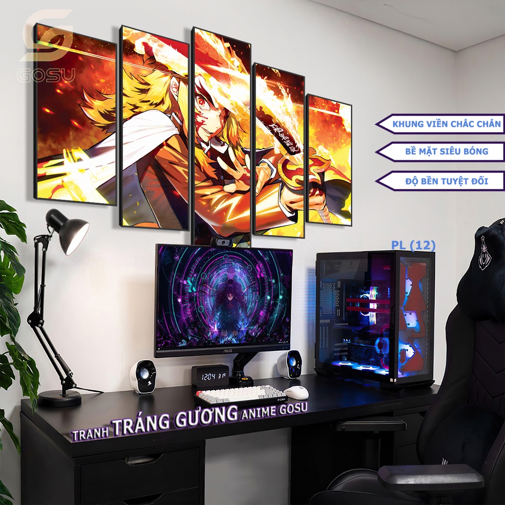 Set 5 Tranh Ghép Treo Tường anime đã có Khung chủ đề One Piece, Dragon ball Super,  Kimetsu No Yaiba decor góc Gaming