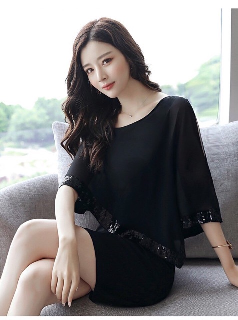 Đầm ôm body cổ thuyền đính kim sa cách điệu size M L XL 2Xl