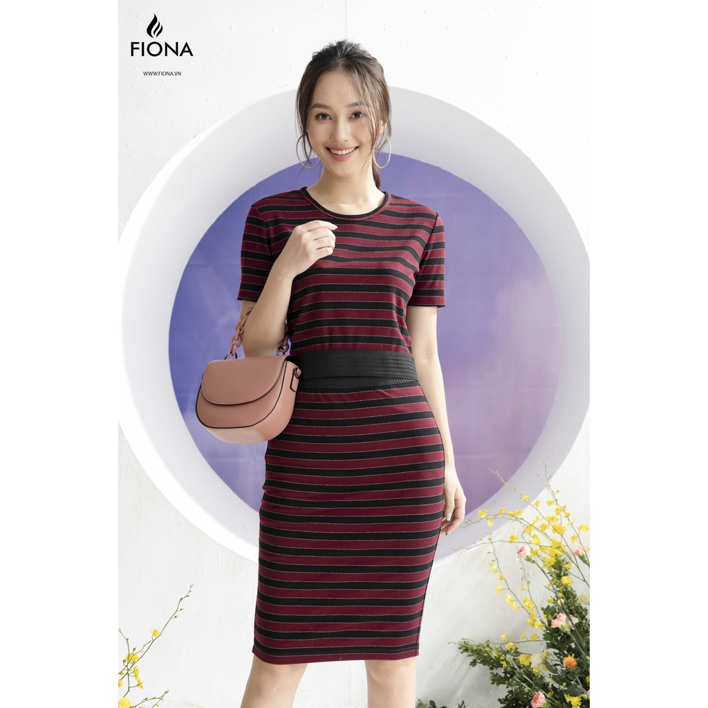 Chân váy cotton kẻ ngang FIONA , chân váy dài cạp bo len chun F220622