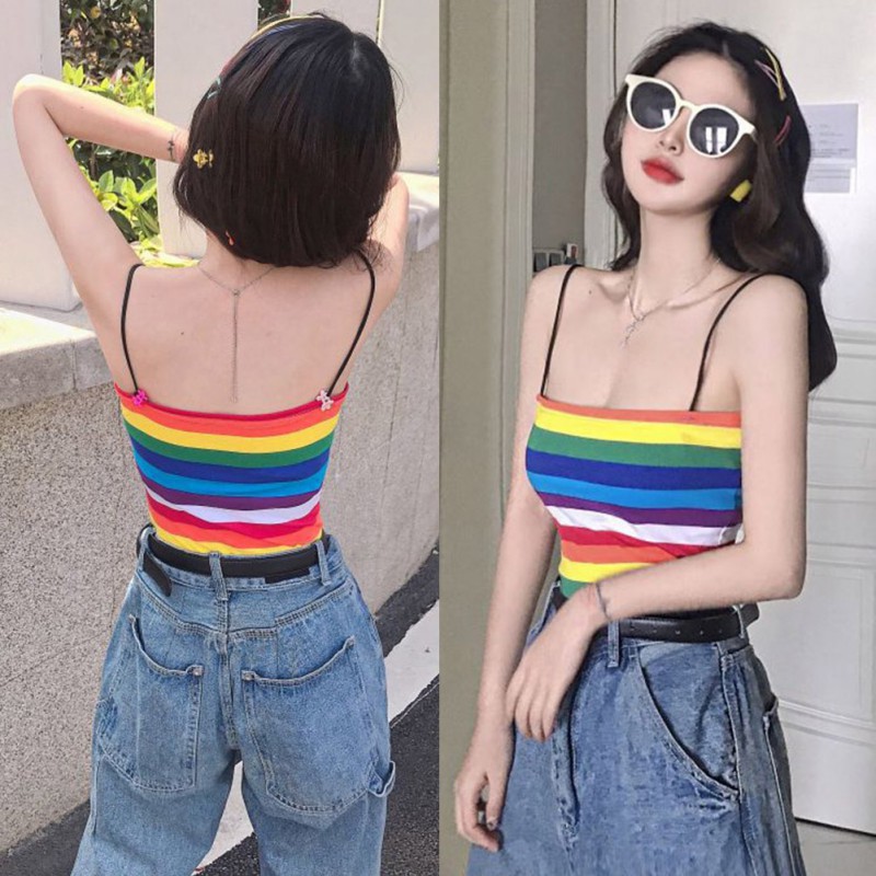 Áo nữ không tay họa tiết sọc cầu vồng thời trang quyến rũ | BigBuy360 - bigbuy360.vn