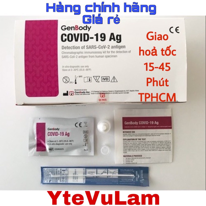 Bộ kit test nhanh Covid-19 Hàn Quốc GENBODY độ chính xác cao có que nhỏ lấy mẫu, không gây đau.