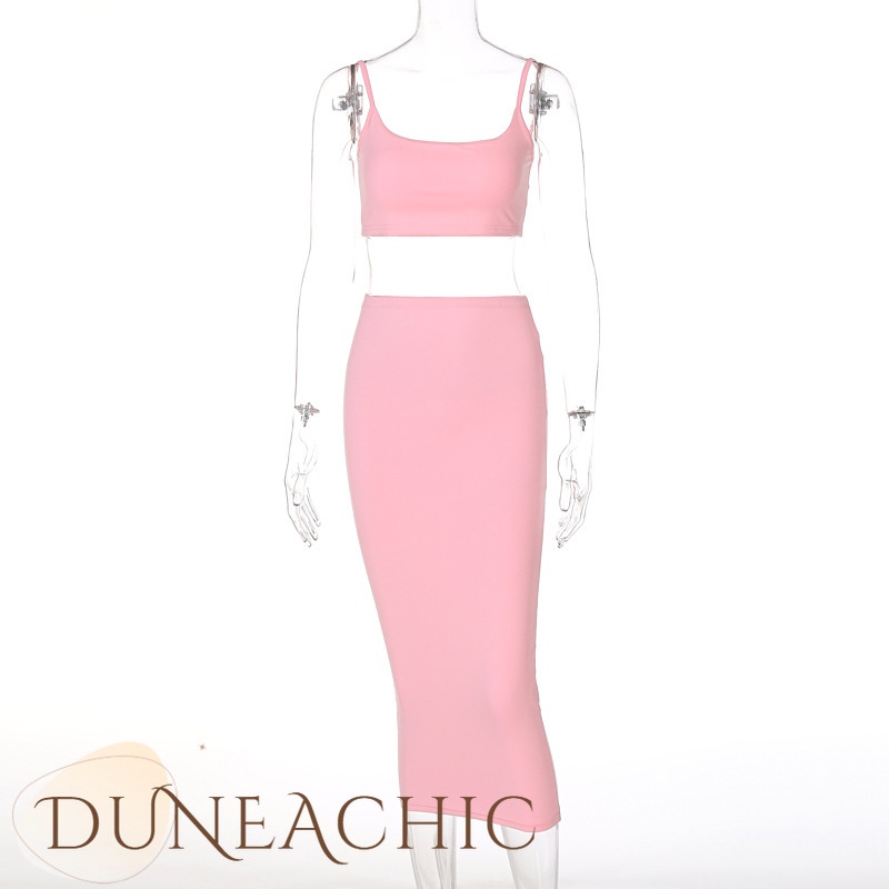 DUNEA Set Áo Trễ Vai + Chân Váy Dài Màu Sắc Thời Trang Dành Cho Nữ