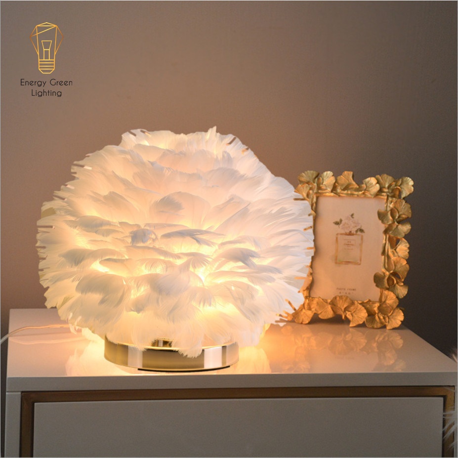 Đèn Bàn Lông Vũ Energy Green Lighting RH-307 Kiểu Dáng Hiện Đại,Sang Trọng - 3 Màu Sắc Thanh Lịch - 3 Chế Độ Ánh Sáng