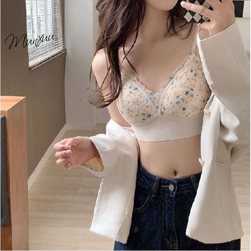 Áo ngực nữ hoa nhí tươi tắn trẻ trung Munxuu không gọng, đệm mỏng phối viền Su siêu mềm mịn thoáng mát - BR17
