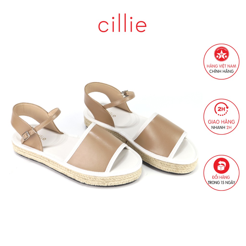 Giày sandal nữ cao cấp đế bánh mì viền cói cho mùa hè du lịch Cillie 1236