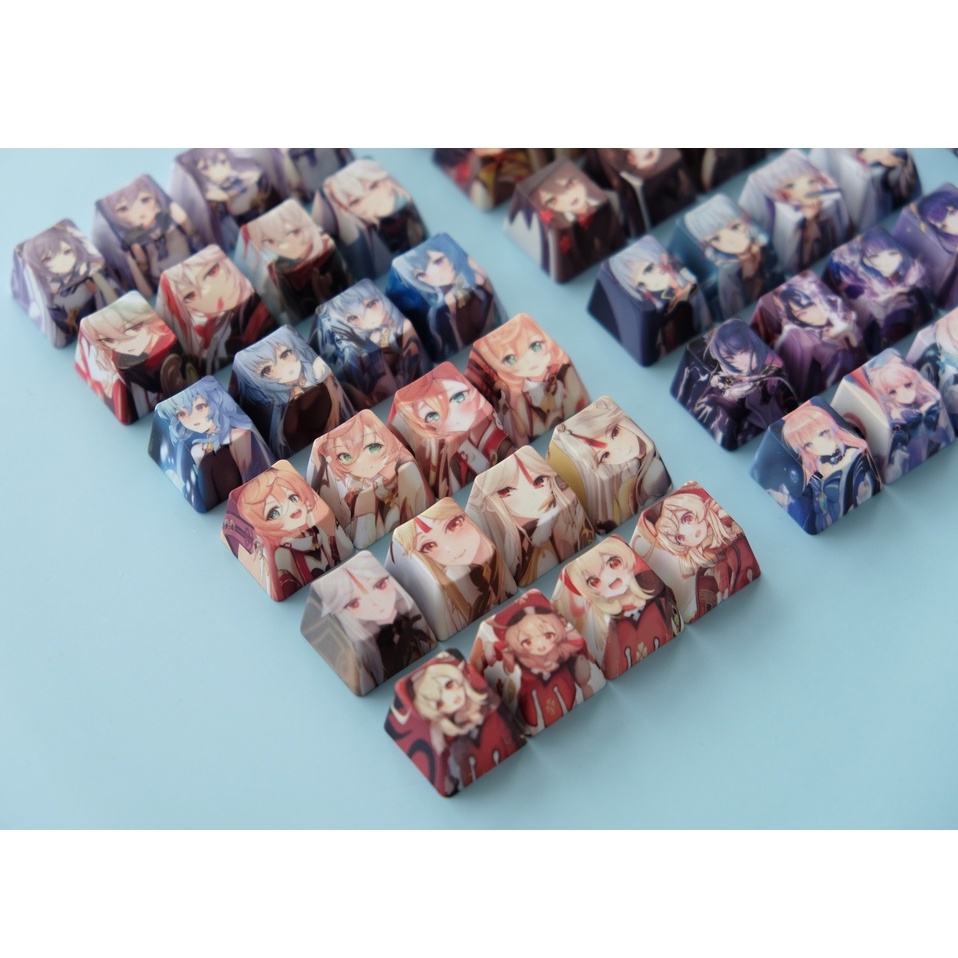 Keycap Bộ 4 nút bàn phím cơ in hình Genshin Impact Oem PBT Dye Sub R4 Keycaps Hutao/ Keqing/ Raiden Shogen/ Sangonomiya
