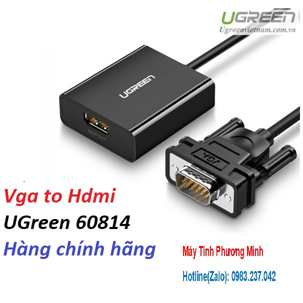 Cáp Chuyển VGA sang HDMI + Audio 3.5mm Ugreen 60814- Hàng chính hãng bảo hành 18 tháng