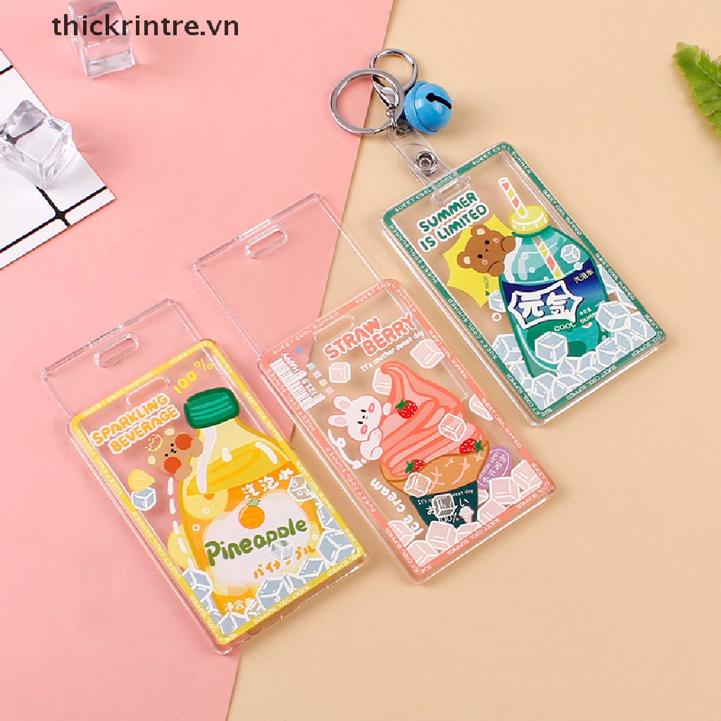 Ví Đựng Thẻ ID / Thẻ ID Bằng Acrylic Trong Suốt In Hoạt Hình Kèm Móc Khóa Xinh Xắn Cho Nữ