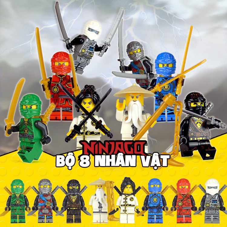 Đồ chơi lắp ráp Lego Ninjago gồm 8 nhân vật Lego minifigures Ninja kèm phụ kiện có thể phát sáng
