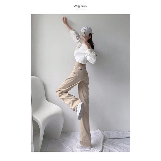 Quần kaki jeans màu be phong cách Hàn Quốc SALYN QJ05
