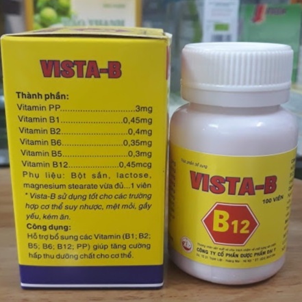 VISTA B12 Lọ 100 viên - Bổ Sung Vitamin Nhóm B B1, B2, B5, B6, B12, PP