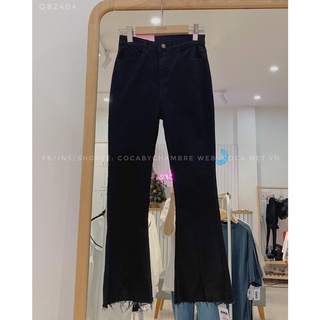 [QB2404] Quần jeans đen loe xẻ giữa mã 2404 (Có sẵn/Ảnh thật)