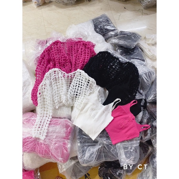 SÉT ÁO CADIGAN LƯỚI KÈM ÁO 2 DÂY QC MS20004