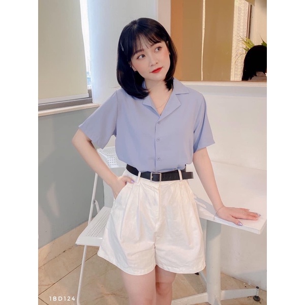 Áo sơ mi cổ vest chất lụa mịn mát cộc tay