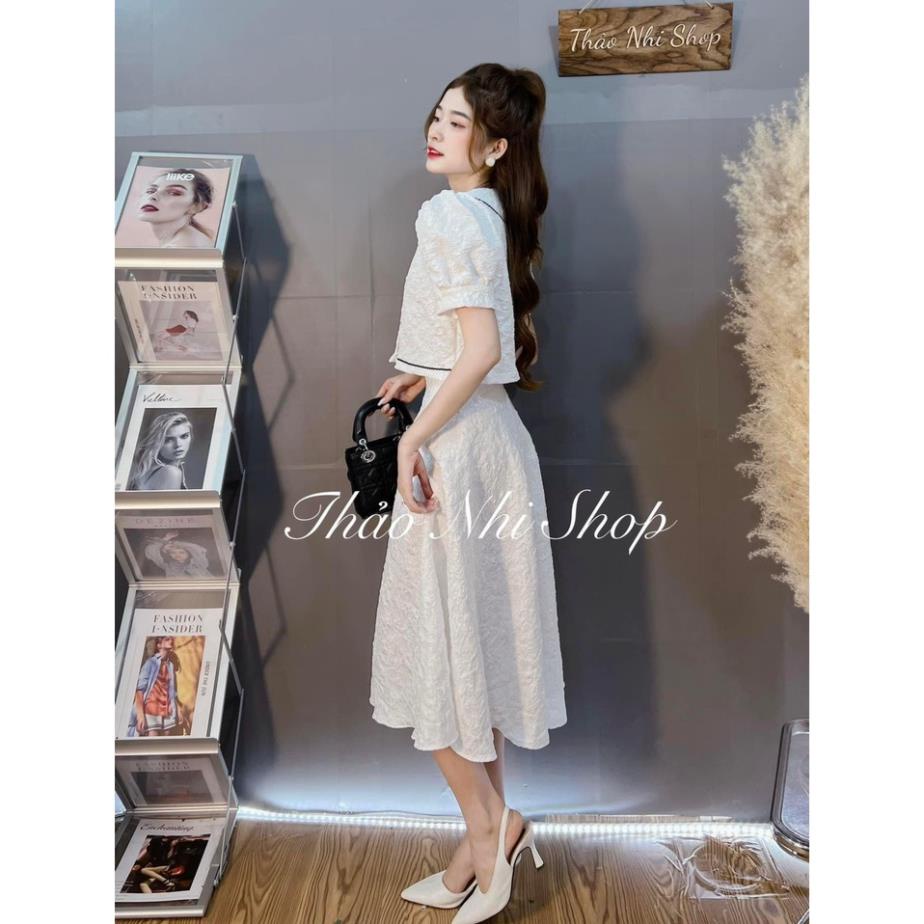 [ 𝐅𝐑𝐄𝐄 𝐒𝐇𝐈𝐏 ] SÉT ÁO VÂN HOA NỔI VIỀN MÍ CHÂN VÁY DÀI SIÊU HÓT