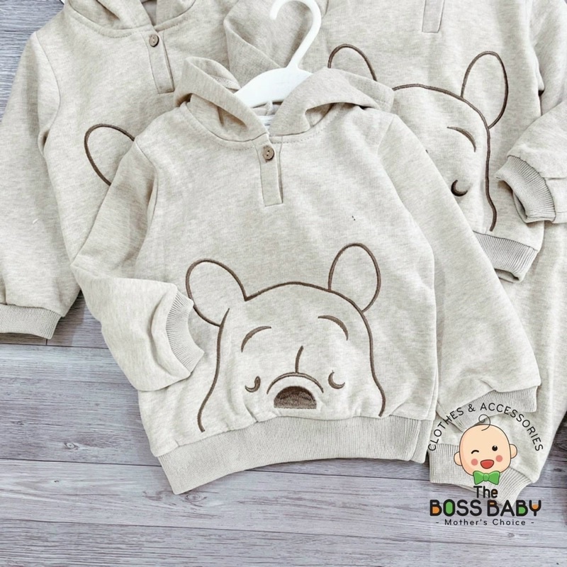 Bộ nỉ Hodie Bé trai mũ gấu màu be
