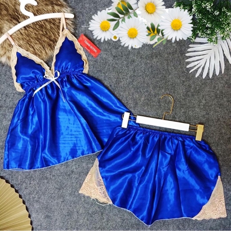 [Có size 71kg] Đồ ngủ sexy nữ/Đồ ngủ bigsize hai dây phối ren chất lụa phi hai dây chất mịn quyến rũ, mã 4