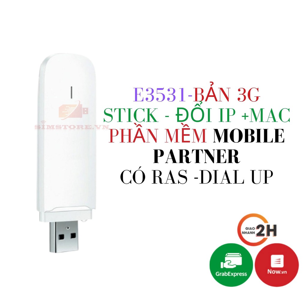 Usb Dcom 3G Huawei E3531 Đổi MAC Đổi IP , Usb Huawei E3531 cho máy tính laptop , Tặng SIM