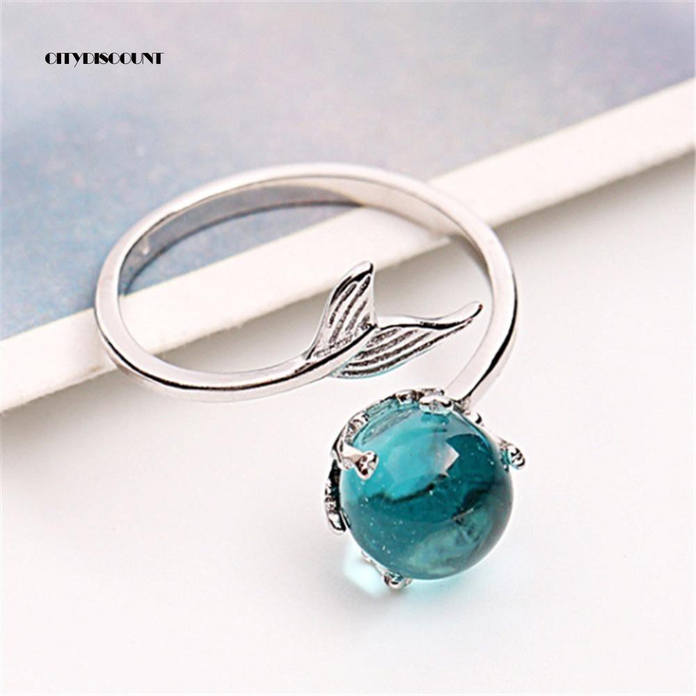 Ct CT Chất Lượng Cao Tiện Lợi Dễ Sử Dụng✲Nhẫn Hở Hình Đuôi Nàng Tiên Cá Đính Đá Màu Xanh Dương Có Thể Điều Chỉnh Kích Cỡ