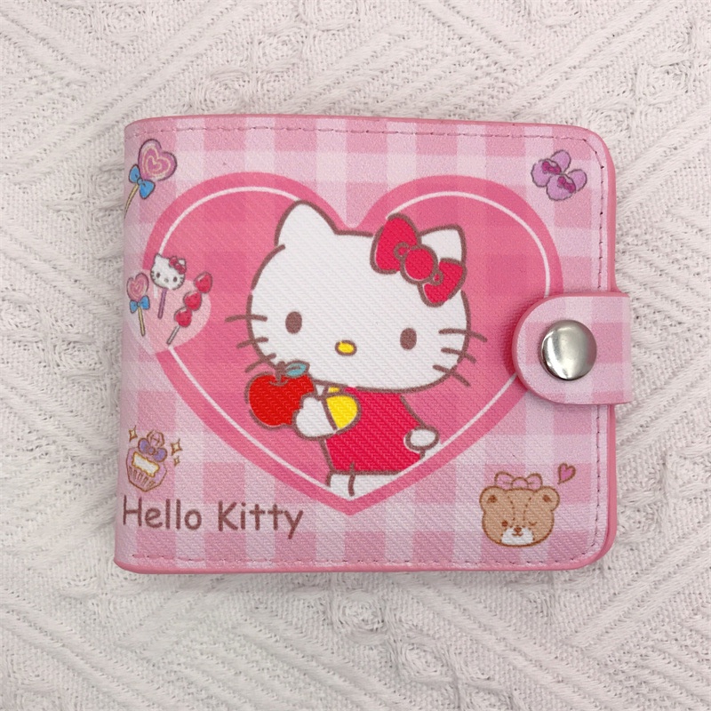 Ví Da Pu Ngắn Kira Sanrio mymelody Hello Kittykitty Kẻ Ô Tình Yêu Kurumi LittleTwinStars Có Nút Bấm Thẻ