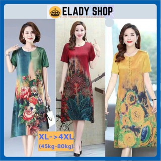 Đầm trung niên⚡GIÁ SỈ⚡Đầm dự tiệc cho mẹ hàng Quảng Châu cao cấp dáng xuông vải lụa đẹp nhẹ mịn mát, không xù