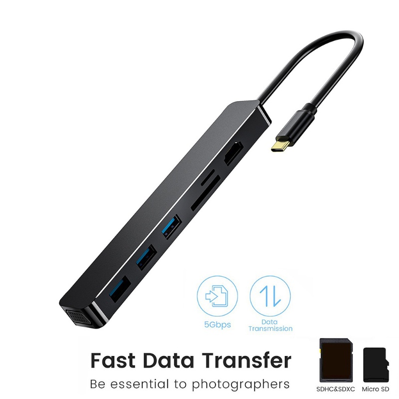 Bộ Chia Cổng USB Type C 4k VGA USB3.0 5Gbps