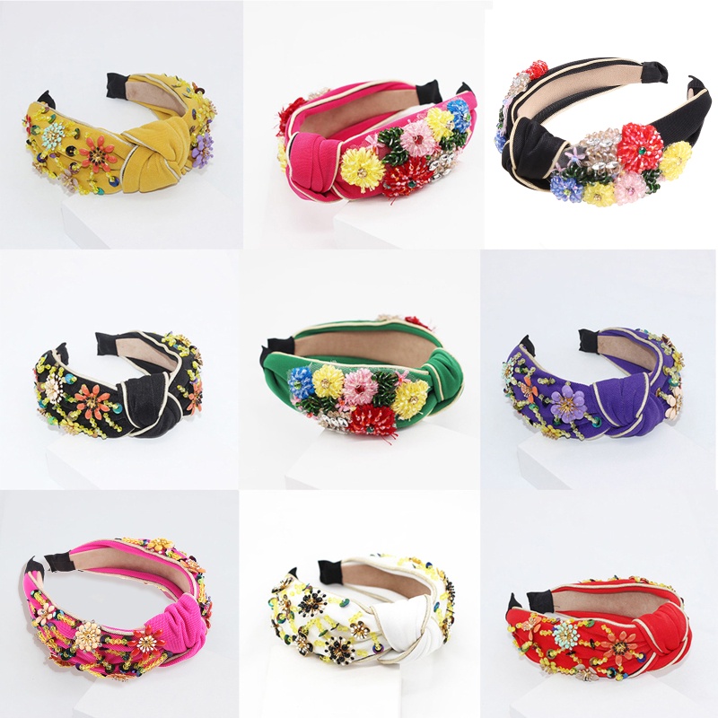 Băng Đô Cài Tóc Bản Rộng Bằng Kim Loại Pha Lê Họa Tiết Hình Học Thắt Nút Phong Cách Bohemian Cổ Điển