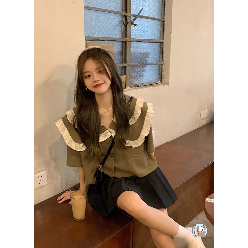 Áo Crop Top Tay Ngắn Cổ Búp Bê Vải chiffon Thời Trang Cho Nữ