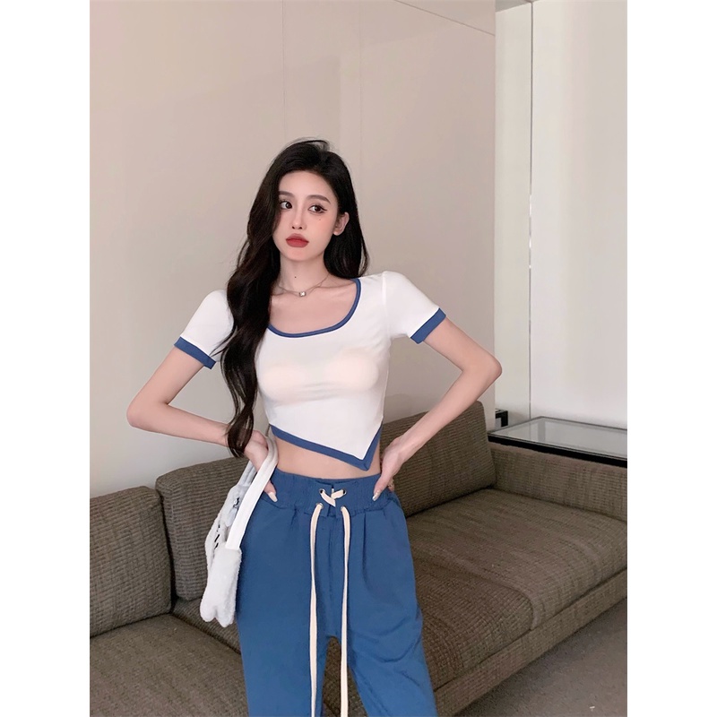 Cocory vn Áo Croptop Dệt Kim Tay Ngắn Dáng Ôm Thời Trang Mùa Hè Quyến Rũ Cho Nữ