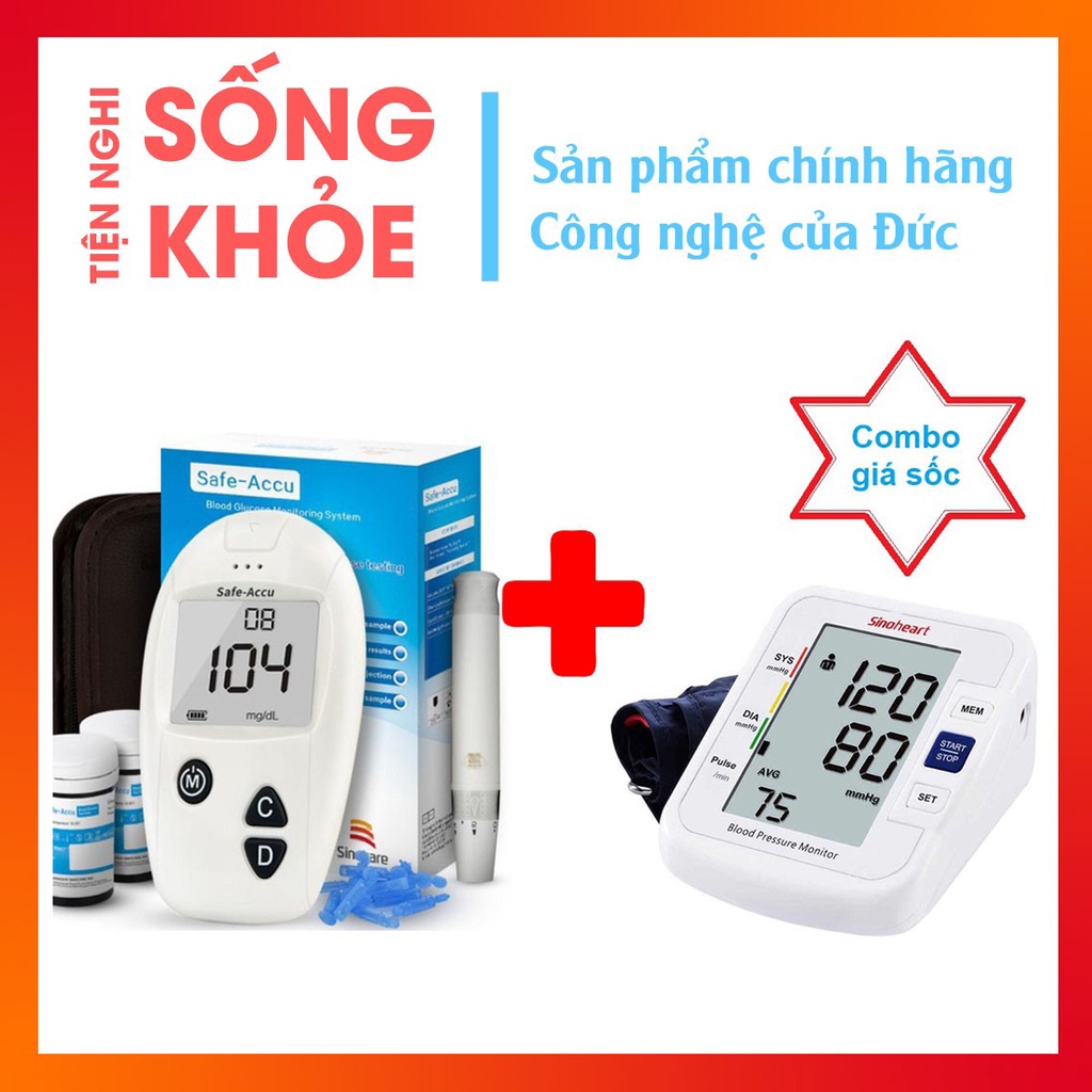 Combo Máy Đo Đường Huyết Safe Accu + Máy Đo Huyết Áp Sinocare BA-801 - Sinocare Chính Hãng - Công Nghệ Của Đức