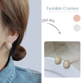 Bông tai nữ Hàn Quốc bánh bèo đá hồng Twinkle Corner Accessories