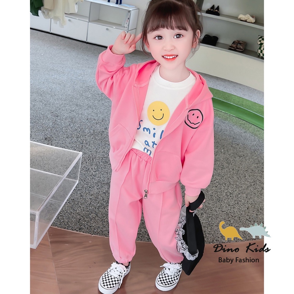 Bộ quần áo thu đông bé gái, bộ quần áo thu đông áo khóa mũ chất da cá QC xịn xò cho bé