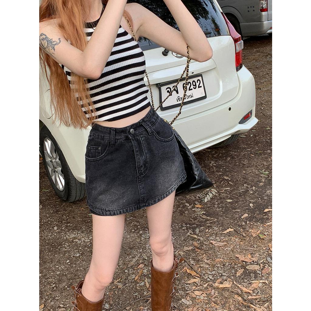62362 Chân Dài Mùa Hè Chân Váy Denim Hai Mảnh