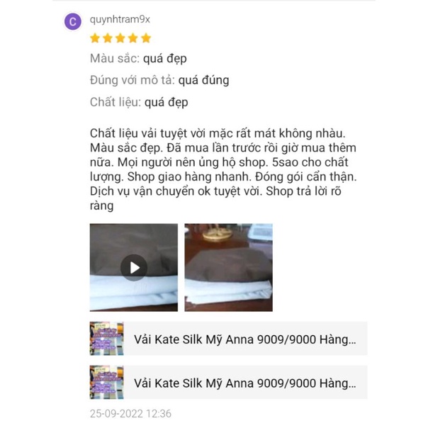 Vải Kate Silk Mỹ Anna 9009/9000 Hàng Nhập Nhiều Màu